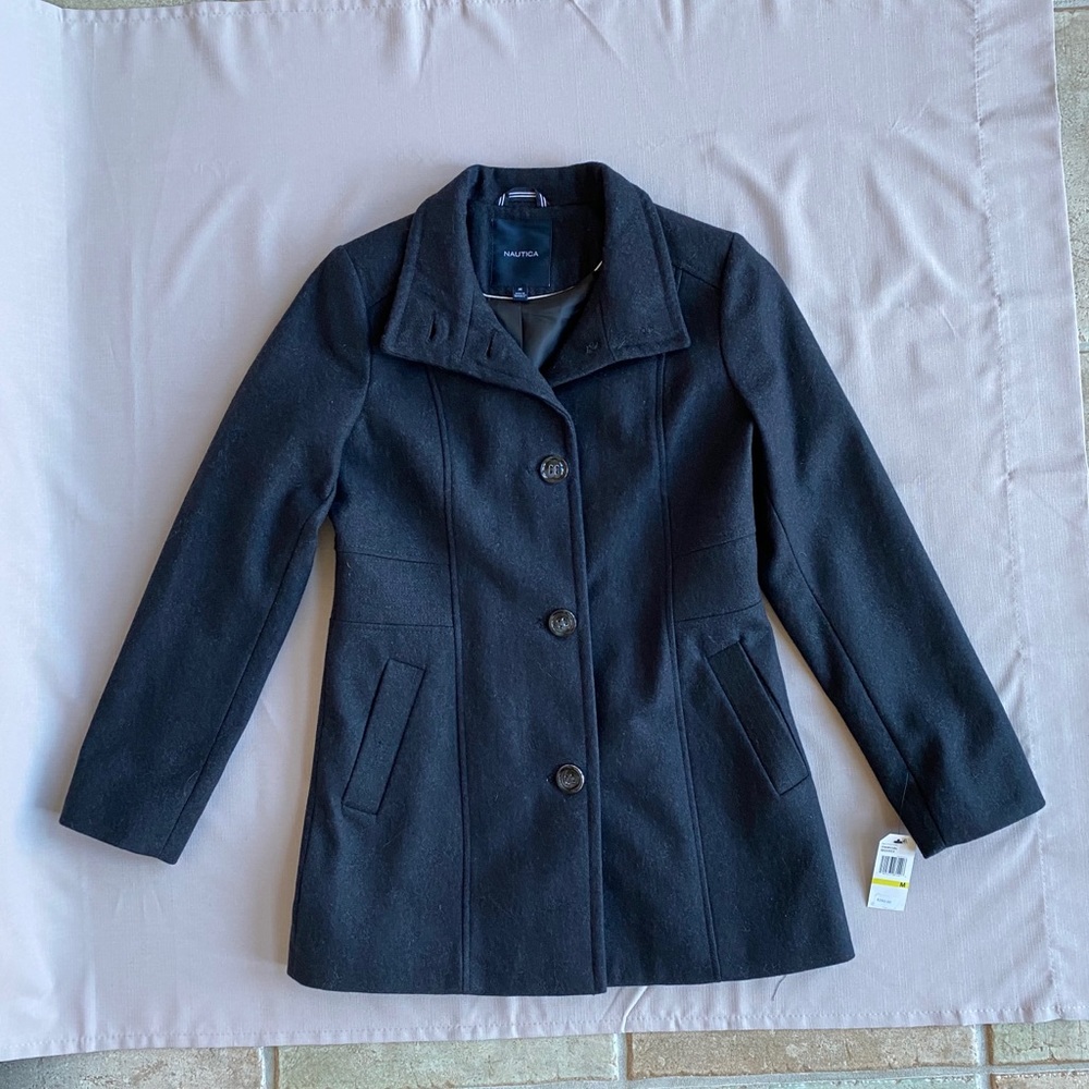NAUTICA BLACK Peacoat SINGLE BREASTED Women Sz M